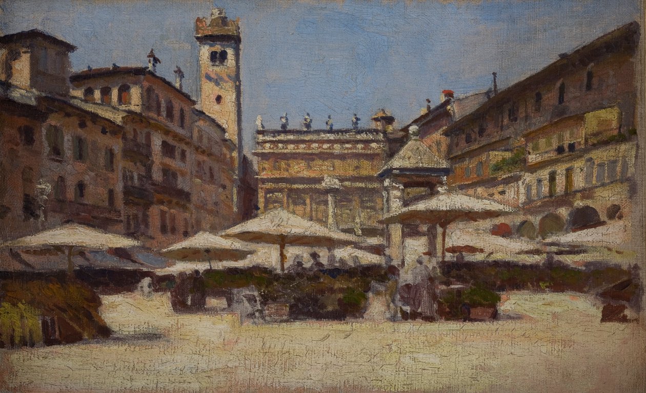 Piazza delle Erbe i Verona, ca. 1900 (olje på lerret) av Alexander Gierymski