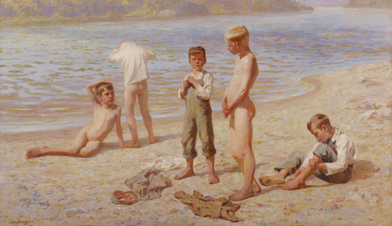 Gutter som bader av Alexander Grinager
