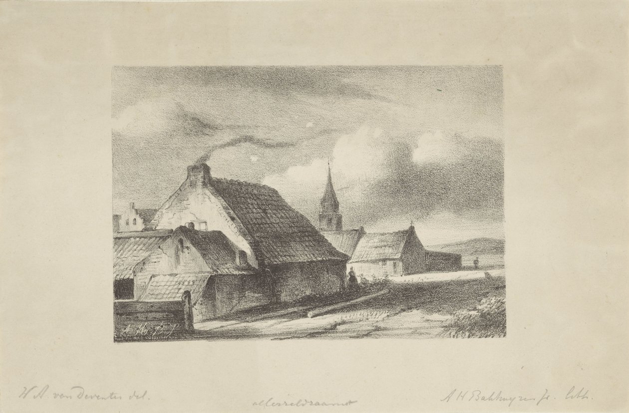Hus og et kirketårn i Katwijk av Alexander Hieronymus Bakhuyzen (II)