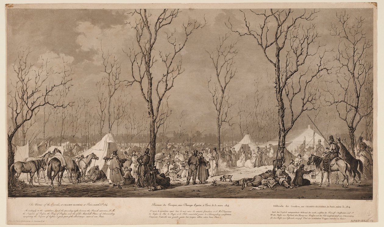 Kosakkenes bivuakk ved Avenue des Champs-Elysées i Paris mars 1814, 1814 av Alexander Ivanovich Sauerweid