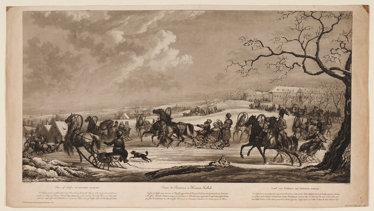 Kjelkeløp ved Krasny Kabachok Little Red Tavern, 1814 av Alexander Ivanovich Sauerweid