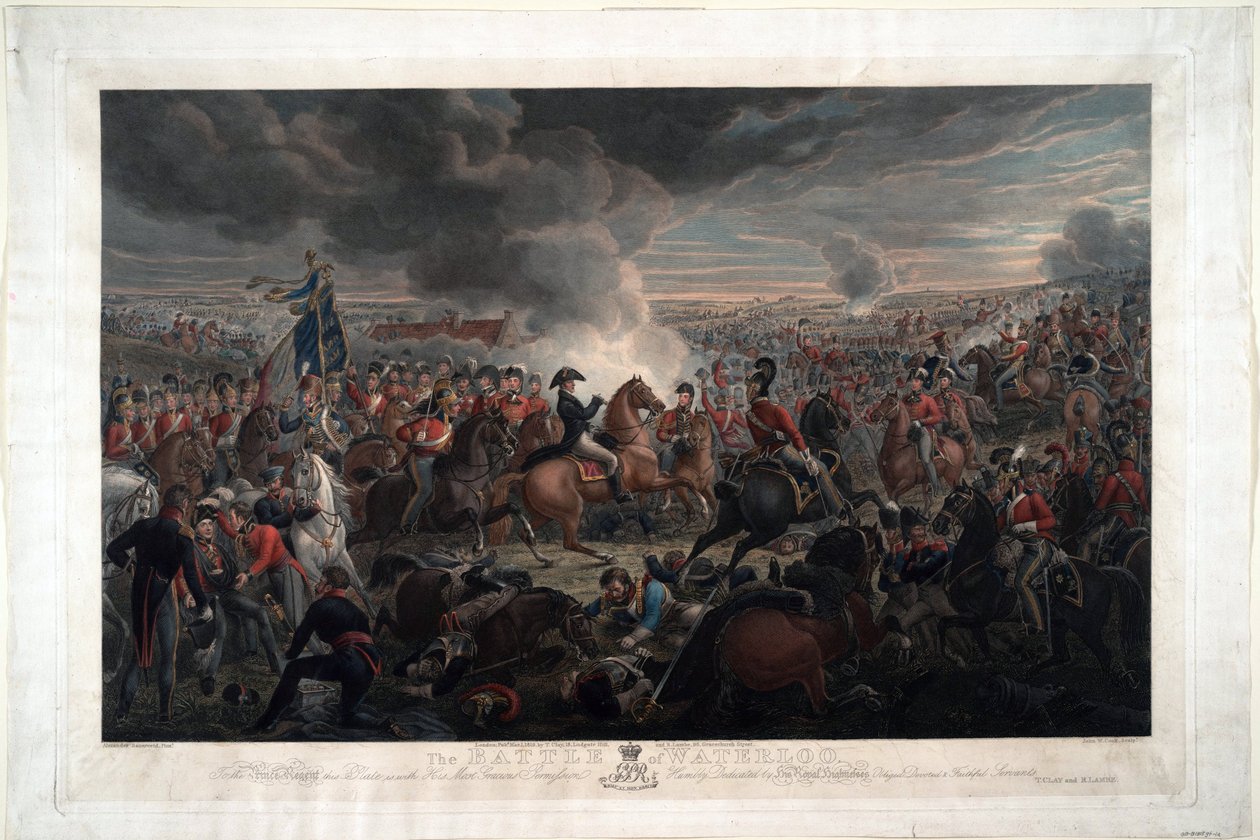 Slaget ved Waterloo - Sauerweid, Alexander Ivanovich (1783-1844) - 1819 - Etsning, akvarell - 61,6x91,3 - Privat samling av Alexander Ivanovich Sauerweid
