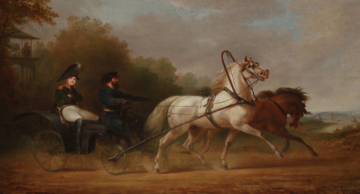 Tsar Alexander I kjører en droschki (olje på lerret) av Alexander Ivanovich Sauerweid