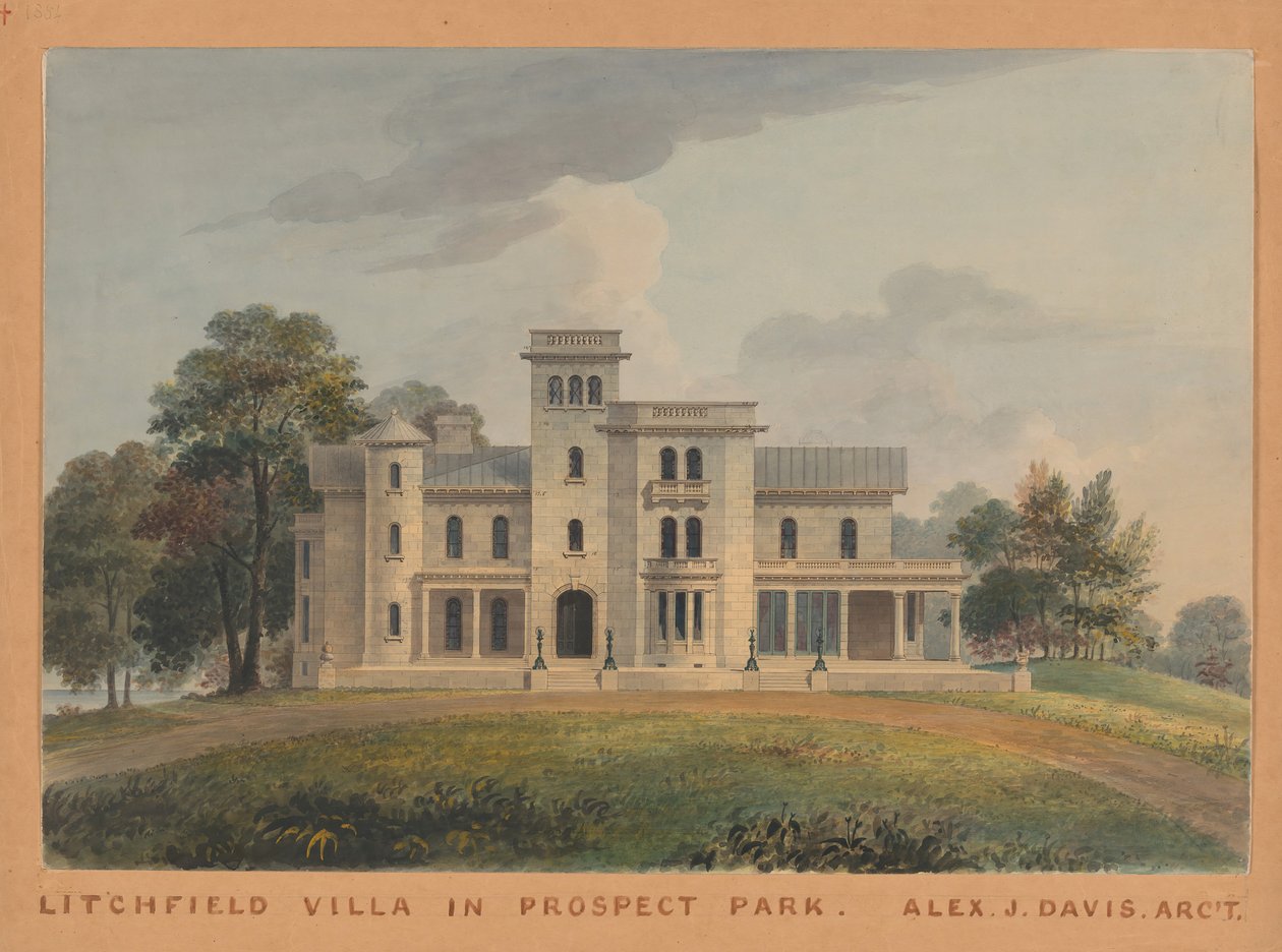 Grace Hill for Edwin C. Litchfield, Brooklyn, New York, 1854. av Alexander Jackson Davis