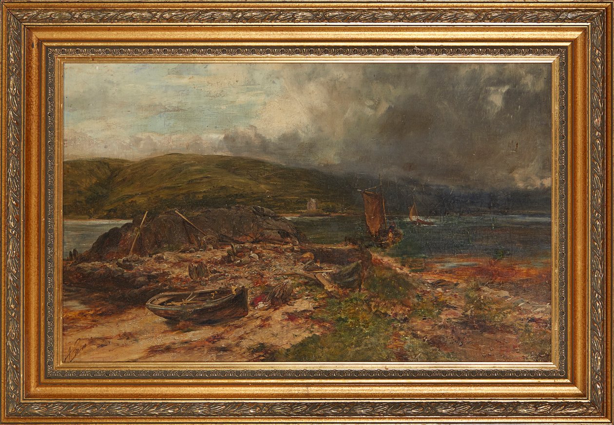 Campingplassen (olje på lerret lagt om bord) av Alexander Jnr. Fraser