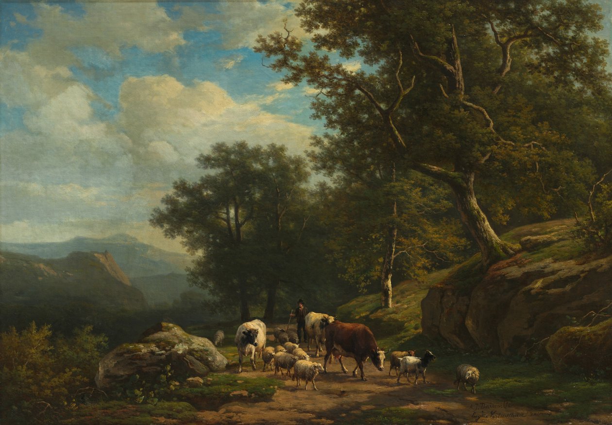 Landskap med en bonde og flokken hans av Alexander Joseph Daiwaille