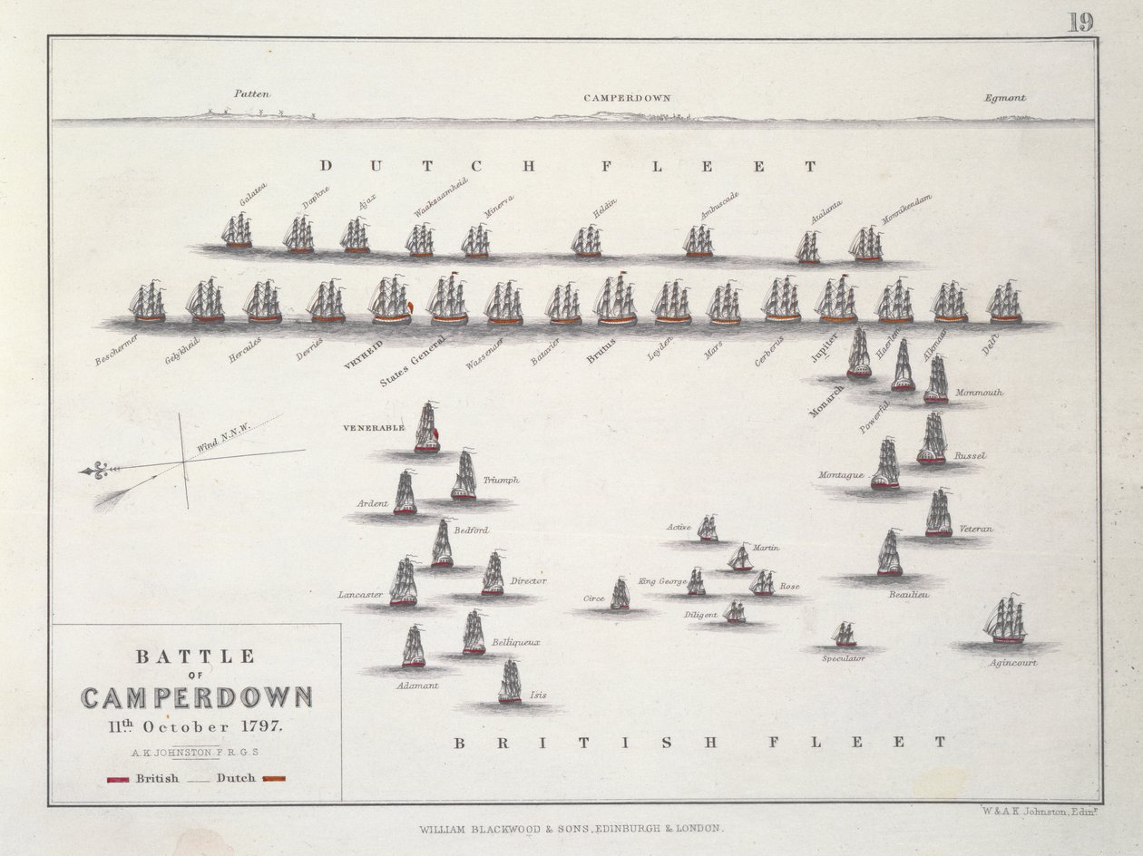 Plan for slaget ved Camperdown, 11. oktober 1797, ca. 1830-årene av Alexander Keith Johnston