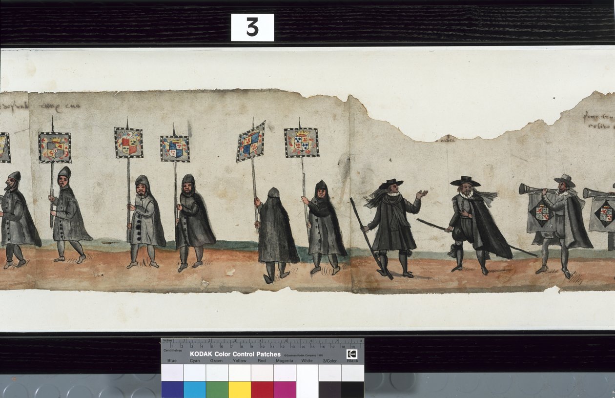 Detalj fra The Huntly Funeral Procession, som sies å ha blitt brukt til obsequies av George 1st, Marquess of Huntly av Alexander Kincaid