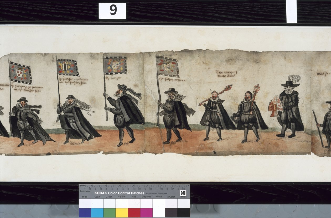 Detalj fra The Huntly Funeral Procession, sies å ha blitt brukt til obsequies av George 1st, Marquess of Huntly av Alexander Kincaid