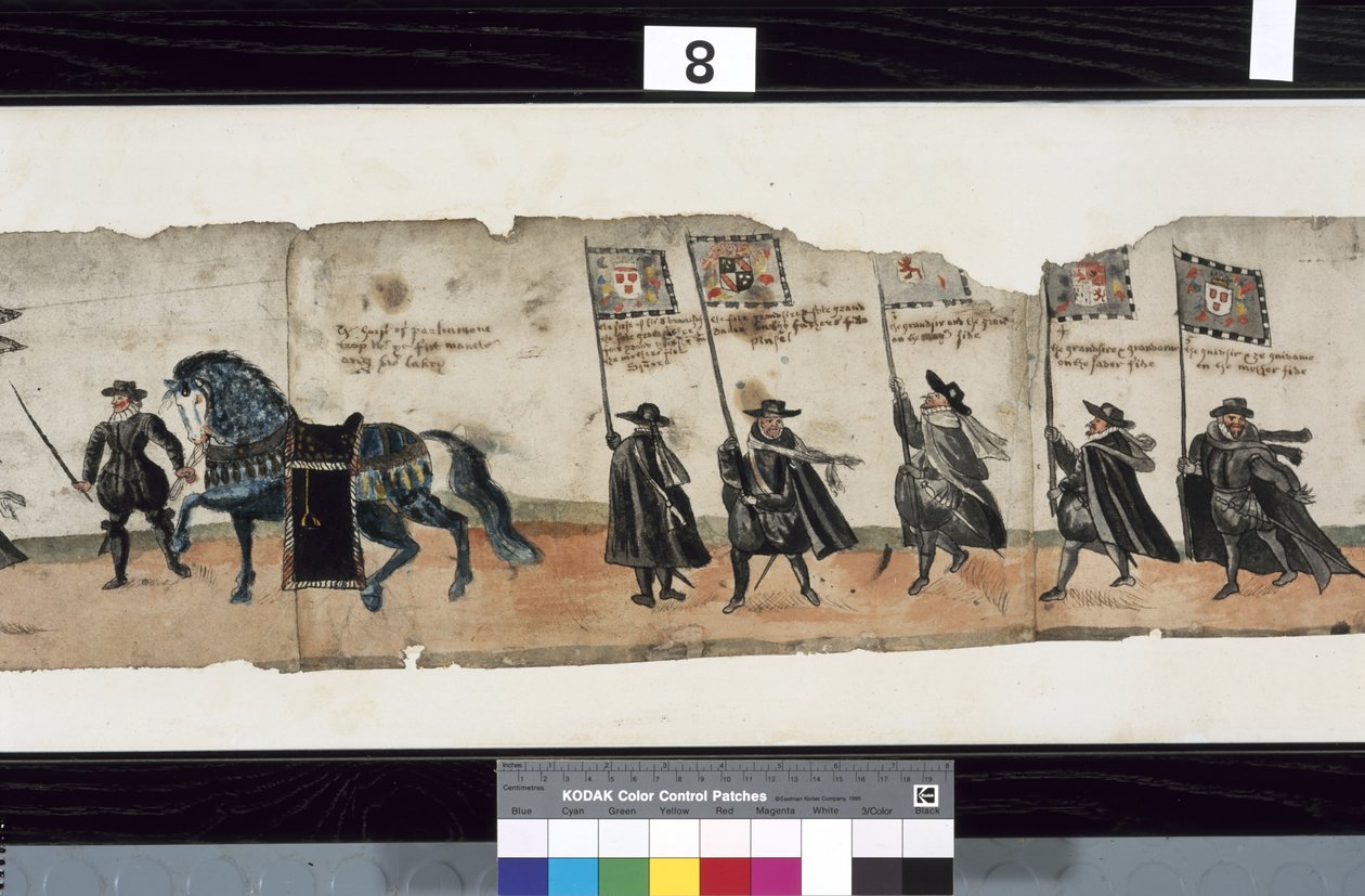Detalj fra The Huntly Funeral Procession, som sies å ha blitt brukt til obsequies av George 1st, Marquess of Huntly av Alexander Kincaid