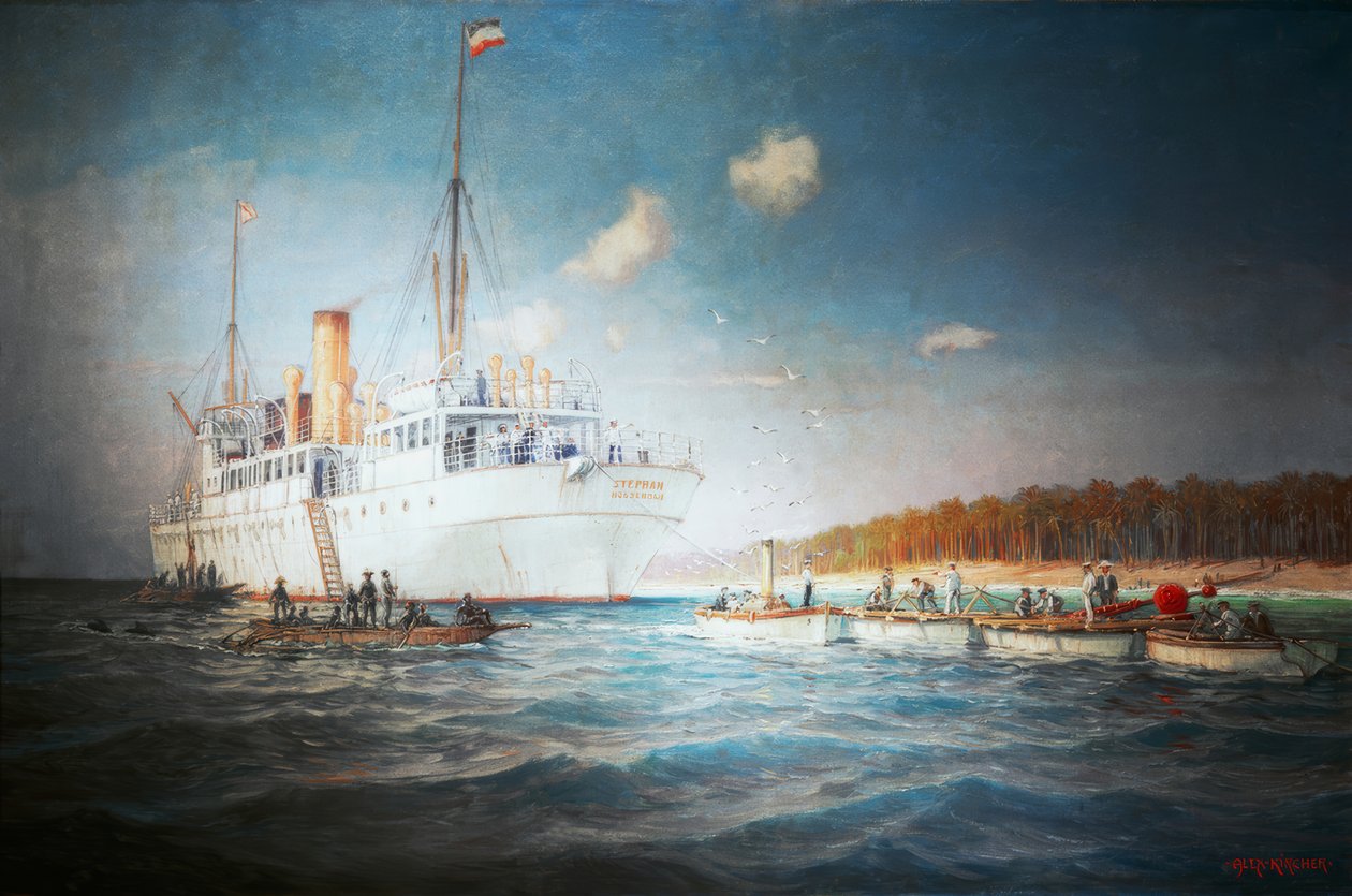 Kabeldamper Stephan utenfor Caroline-øya Yap 1905 av Alexander Kircher