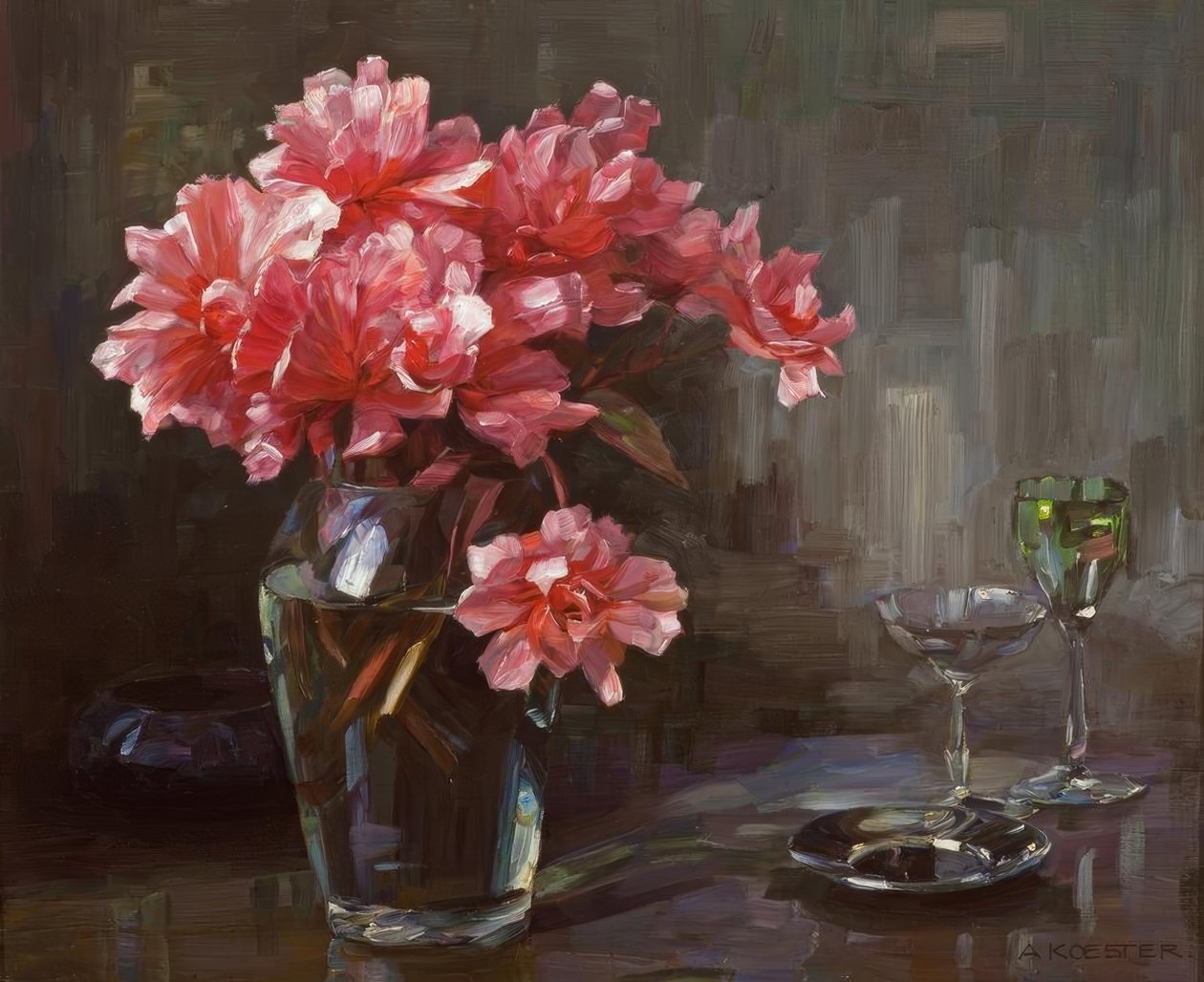 A.Koester, blomster i glassvase av Alexander Köster