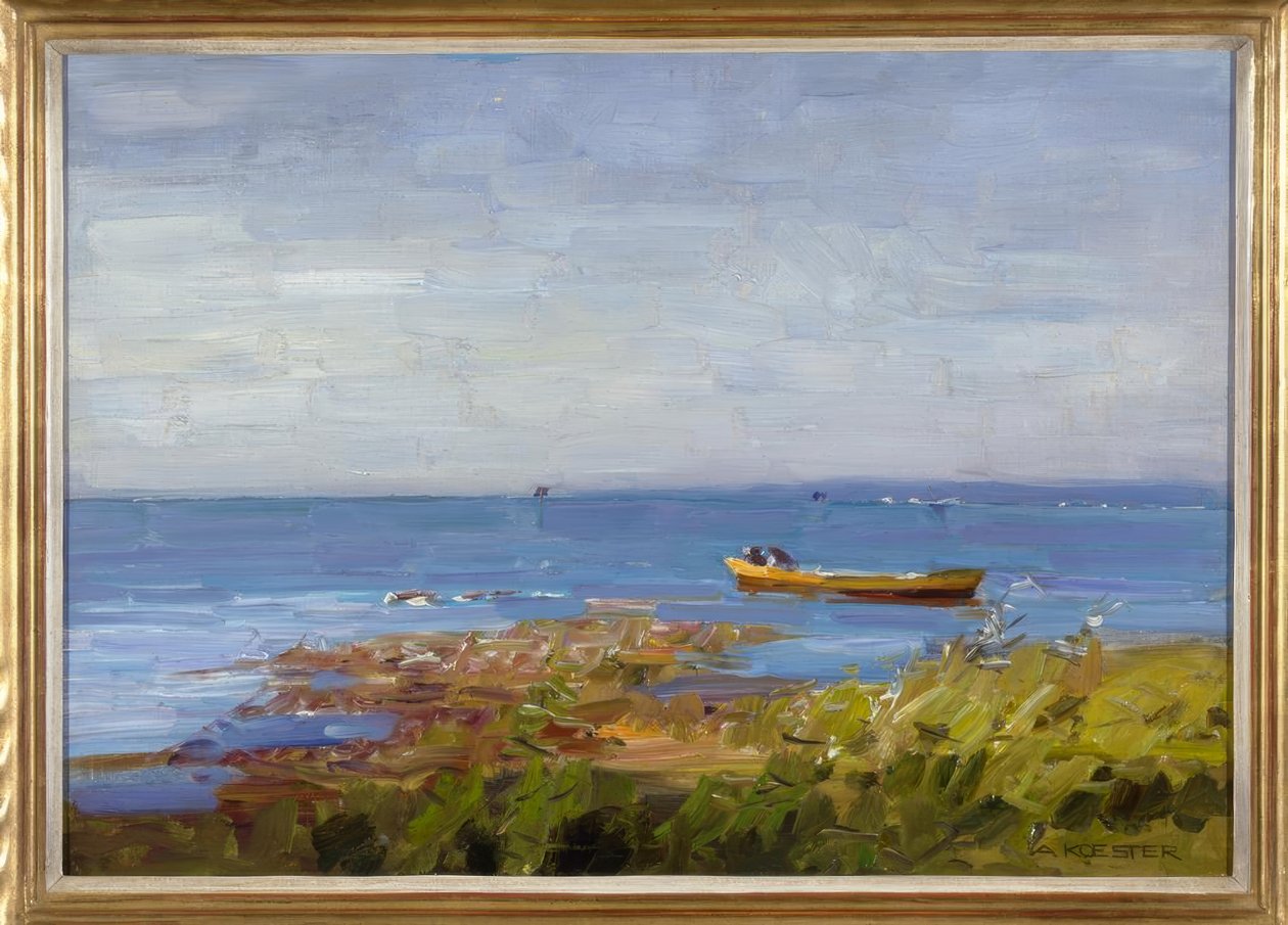 A.Koester, innsjø med liten båt av Alexander Köster