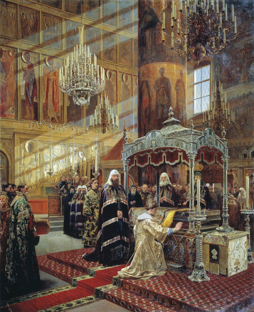 Tsar Alexis og patriark Nikon ved kisten til Metropolitan Philip av Moskva, 1600-tallet 1886 av Alexander Litovchenko