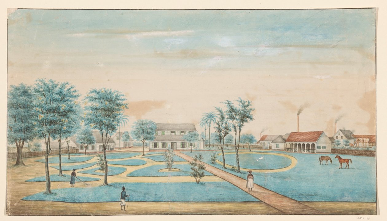 Utsikt over sukkerplantasjen Catharina Sophia av Alexander Ludwich Brockmann