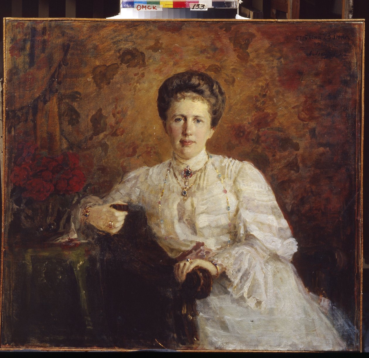 Portrett av storhertuginne Elizaveta Mavrikievna av Russland (Portrett av storhertuginne Elizaveta Mavrikievna av Russland). Maleri av Alexander Mikhaylovich Leontovsky (1865-1928), olje på lerret av Alexander Mikhaylovich Leontovsky
