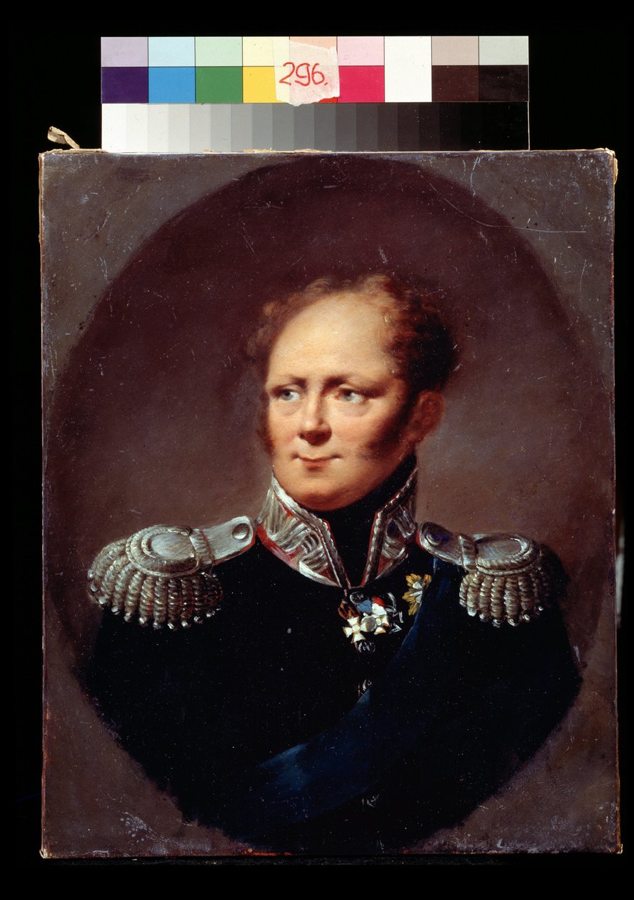 Portrett av keiseren Alexander I. Alexander I Pavlovich Romanov (1777-1825), keiser av Russland. Maleri av Alexander (Alexandre) Molinari (1772-1831). Olje på lerret. Pushkin Museum of Fine Arts, Moskva. av Alexander Molinari