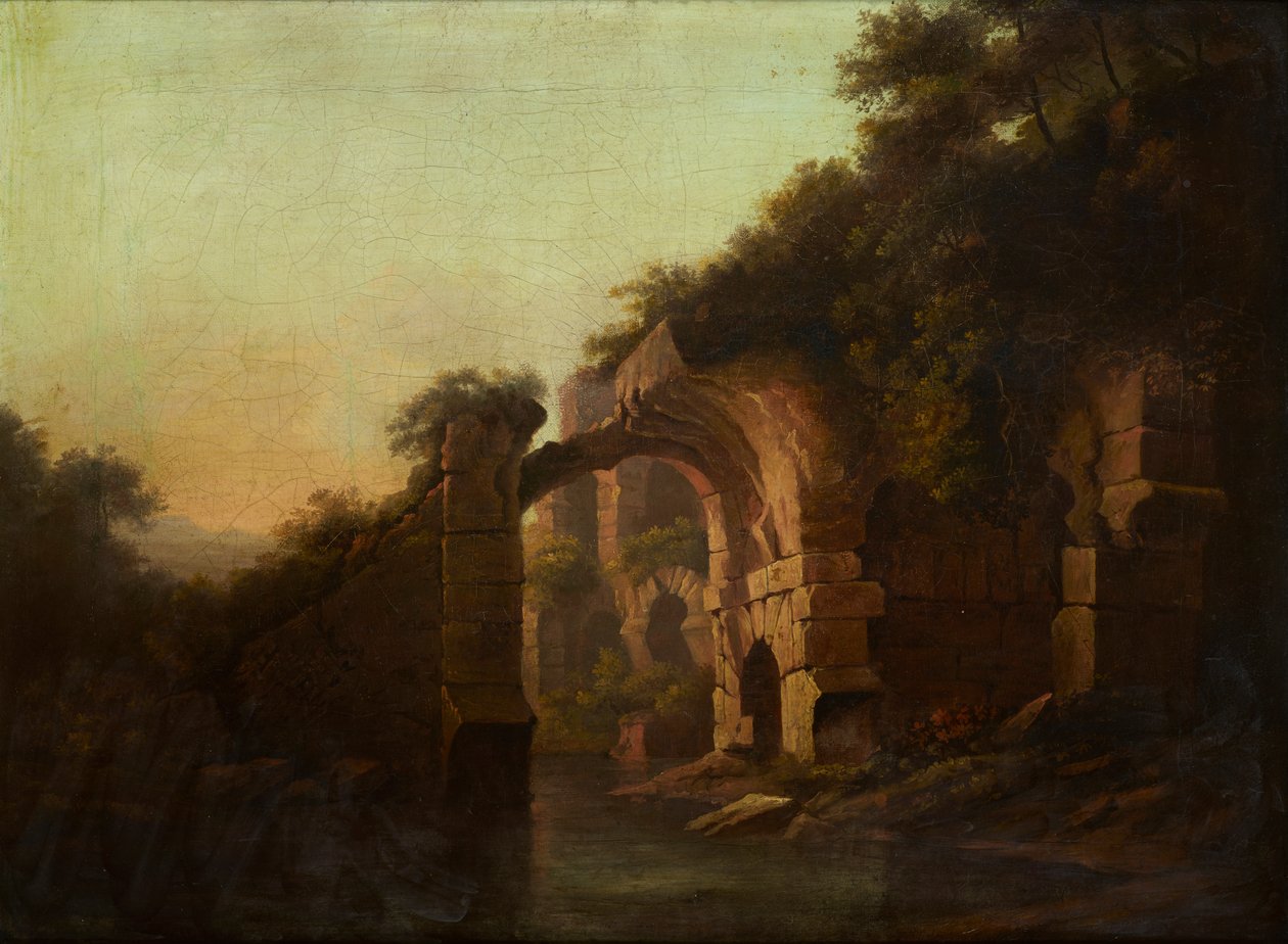 En ødelagt bro over en elv, Italia (olje på lerret) av Alexander Nasmyth