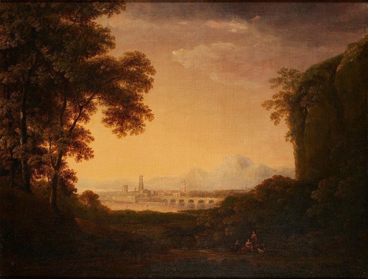 Figurer i et skogkledd italiensk landskap (olje på lerret) av Alexander Nasmyth
