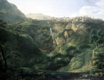 Hadrians villa i Tivoli med Vestatemplet (olje på lerret) av Alexander Nasmyth