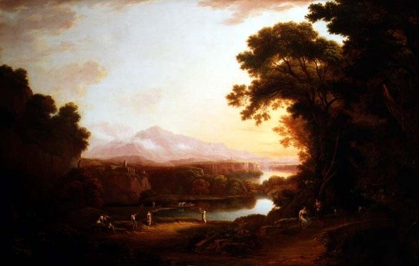 Italiensk landskap med dansende bønder (olje på lerret) av Alexander Nasmyth