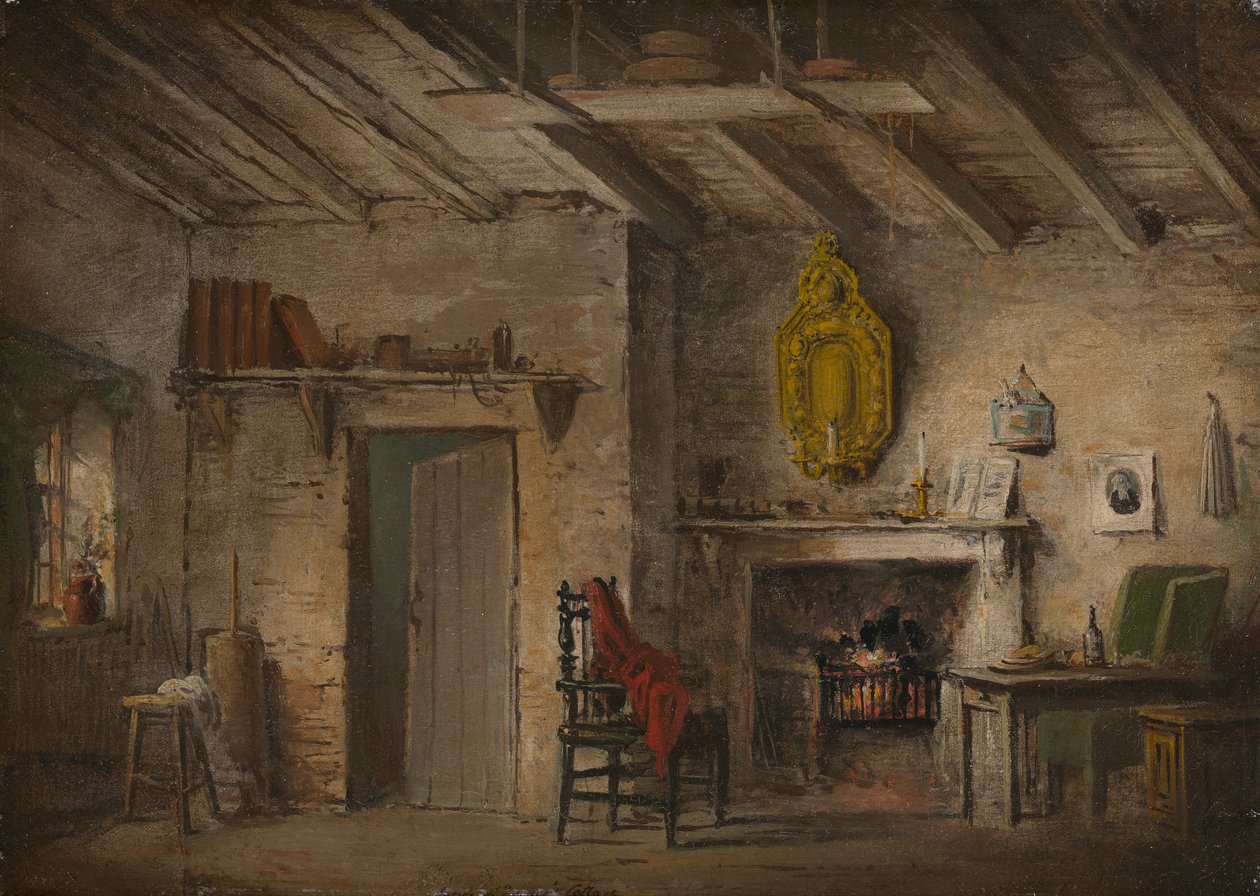 Scenedesign for Heart of Midlothian; Deans hytte av Alexander Nasmyth