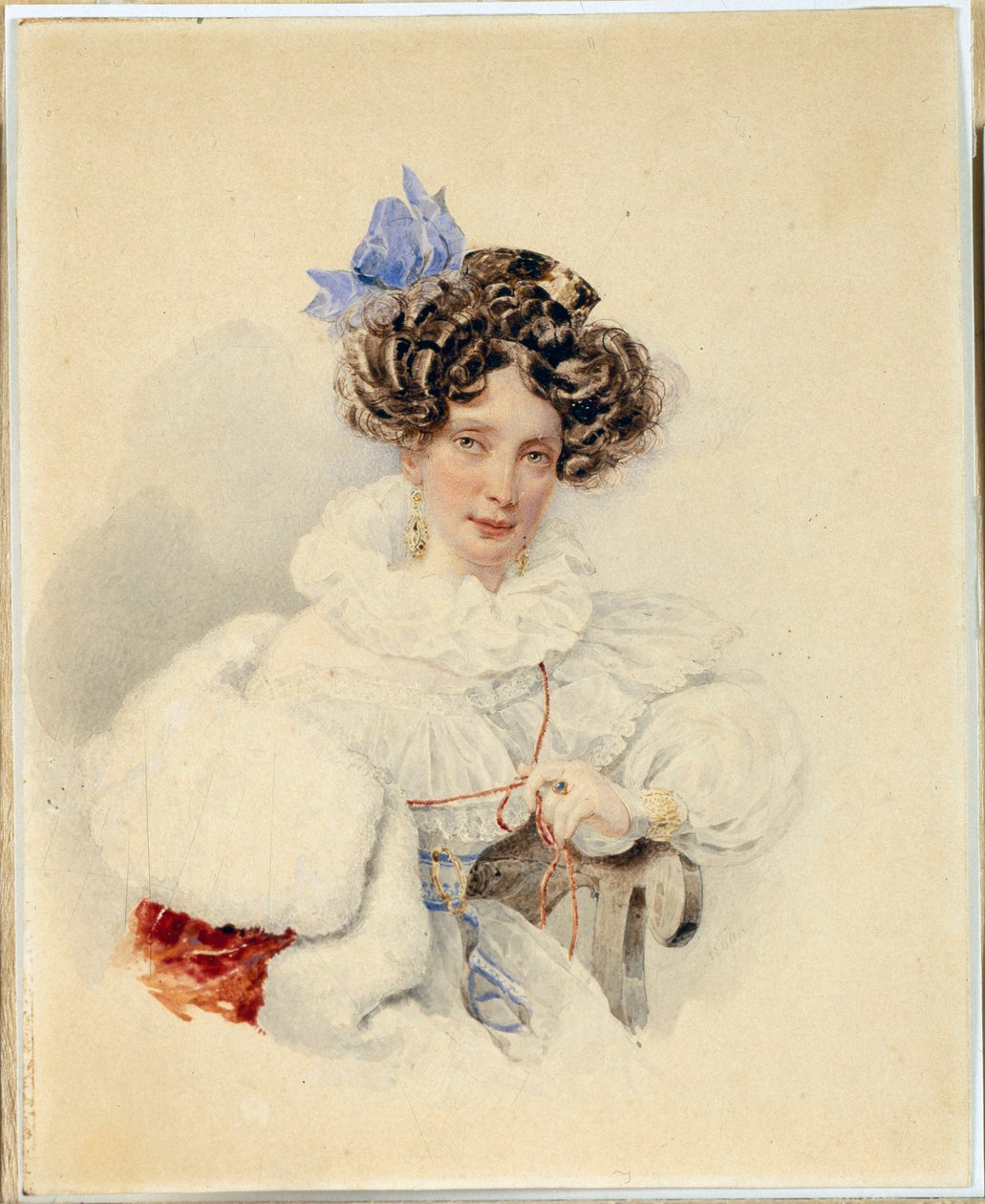 Portrett av Catherine Bakunin (1795-1869) - Verk av Karl Pavlovich Briullov (Briullov) (1799-1852), før 1832, akvarell på papp - Portrett av Yekaterina Pavlovna Bakunina (1795-1869) - Akvarell på papp av Alexander Pavlovich (Alexander Pavlovich) 179 av Alexander Pavlovich Briullov
