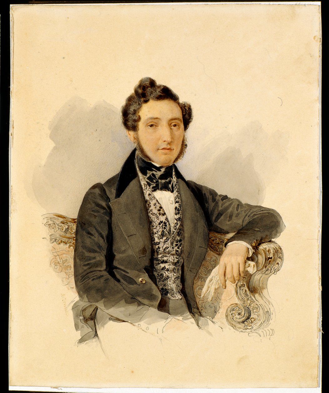 Portrett av Nikolay Mikhaylovich Donaurov (1806-1849) - Akvarell på papir av Alexander Briullov (Brioullov) (1798-1877) av Alexander Pavlovich Briullov