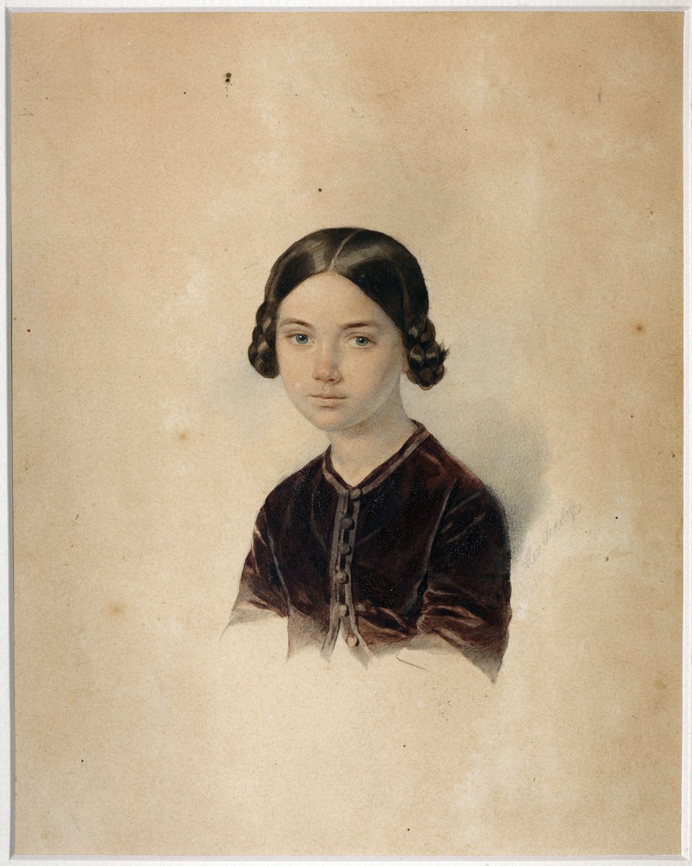 Portrett av Sofia Alexandrovna Briullowa (1848-1901) av Sokolov, Alexander Petrovich (1830-1911). Akvarell på papp, slutten av 1850-tallet-begynnelsen av 1860-tallet, State Museum of A.S. Pushkin, Moskva av Alexander Petrovich Sokolov