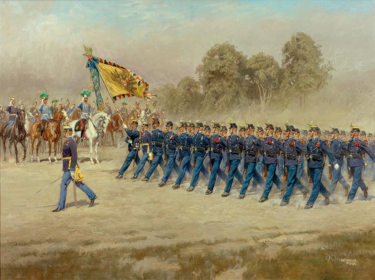 K. u. K. Høyt og tysk mesterinfanteriregiment nr. 4 besmitter foran erkehertug Eugen av Alexander Pock