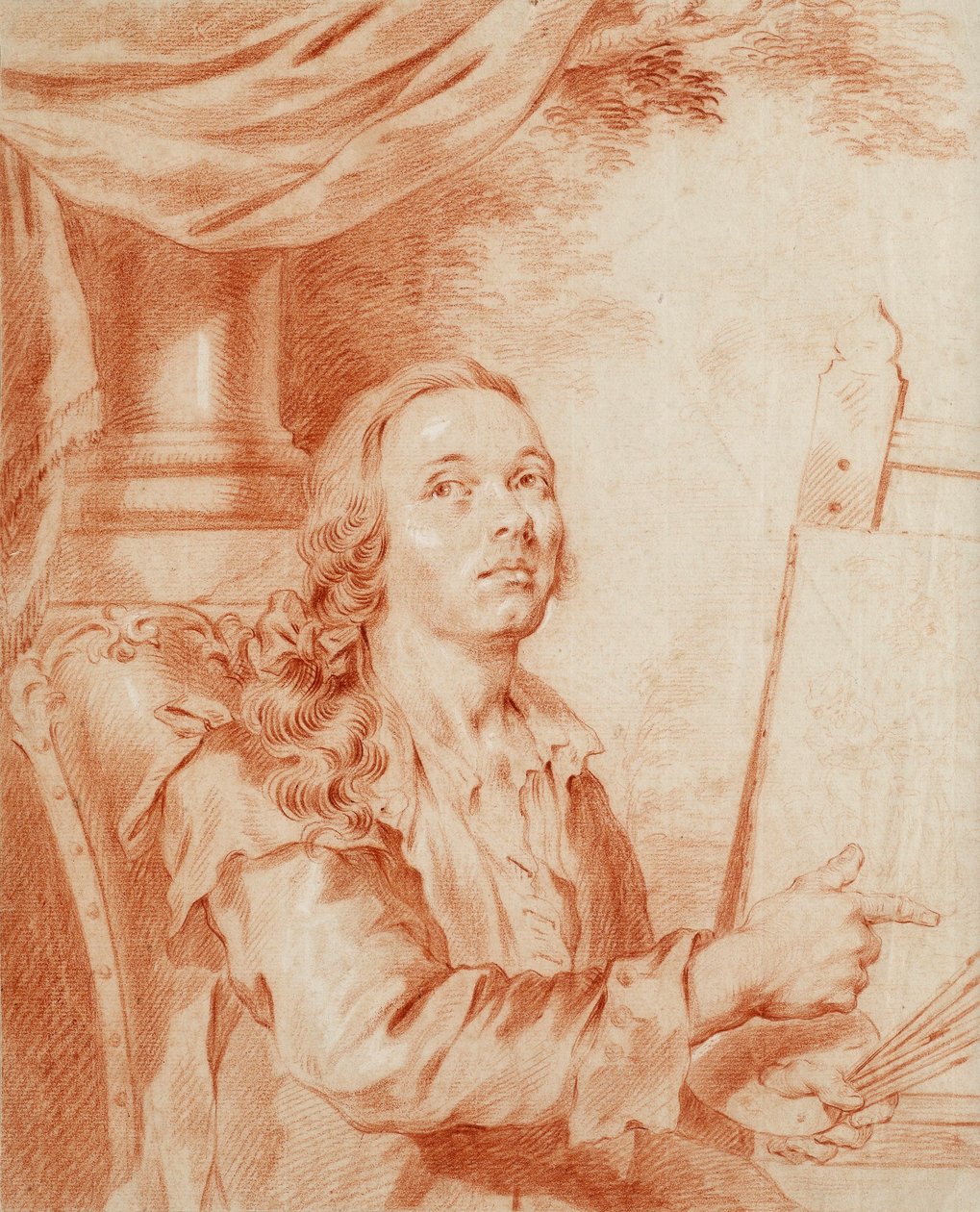 Selvportrett - Verk av Alexander (Alexandre) Roslin (1718-1793), sangvinsk på papir av Alexander Roslin