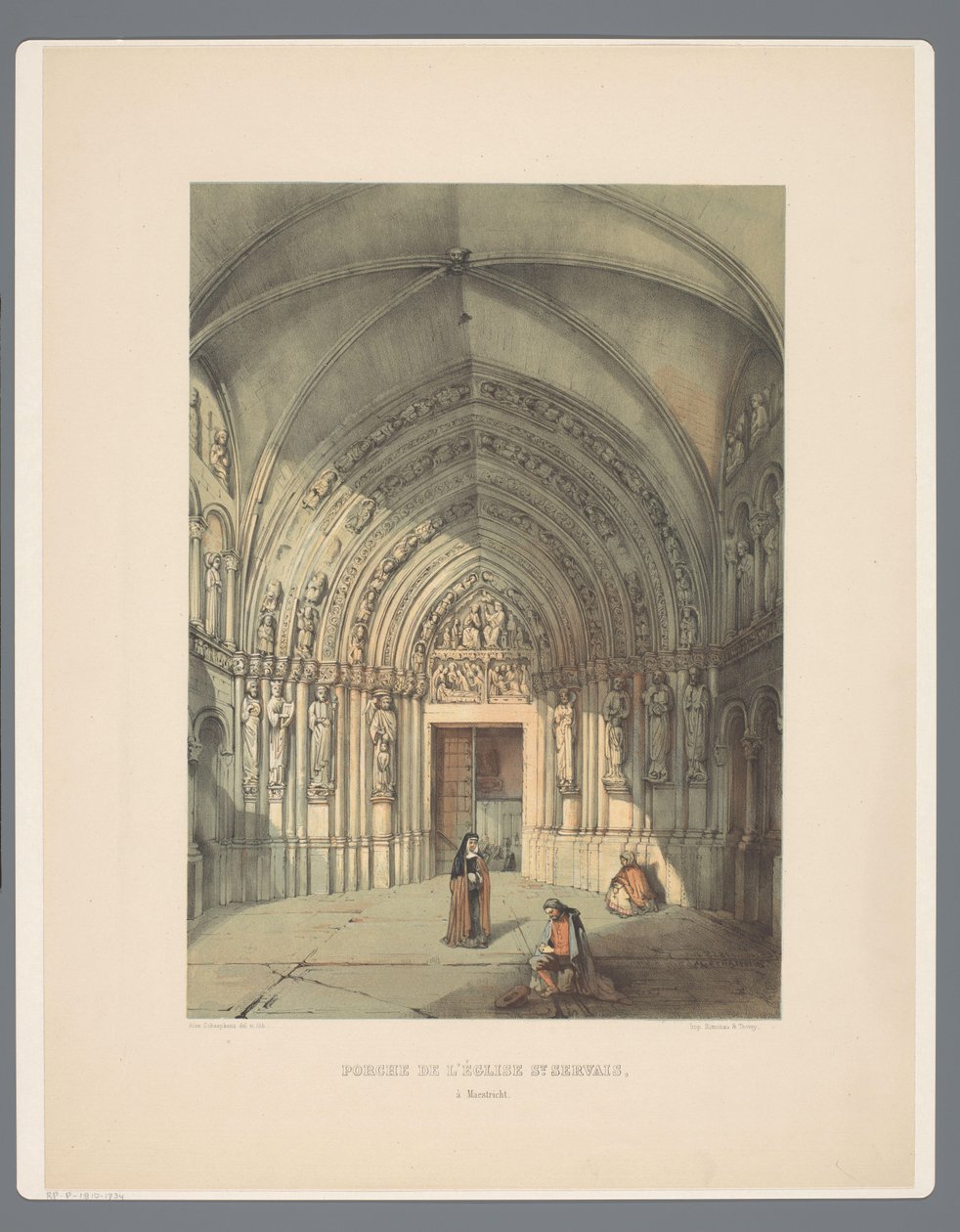 Bergportaal van Sint-Servaasbasiliek te Maastricht Veranda til kirken St Servais, i Maestricht (tittel på objekt) Gamle monumenter for arkitektur fra det ellevte århundre til det trettende århundre i Limburg (serietittel) av Alexander Schaepkens