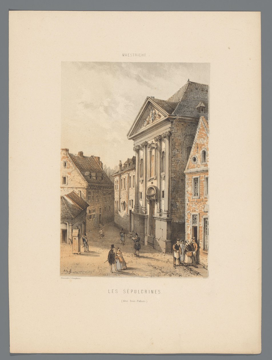 Bonnefantenklooster te Maastricht Gravene (kjent som Bons-Enfants) (tittel på objekt) Monumenter i Maastricht (serietittel) av Alexander Schaepkens