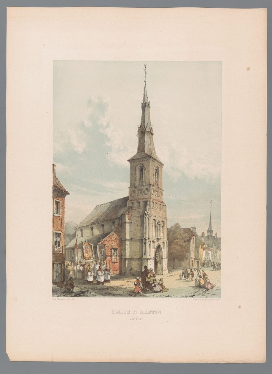 Utsikt over Saint Martin-kirken i Sint-Truiden St. Martin à St. Trond kirke (tittel på objekt) av Alexander Schaepkens