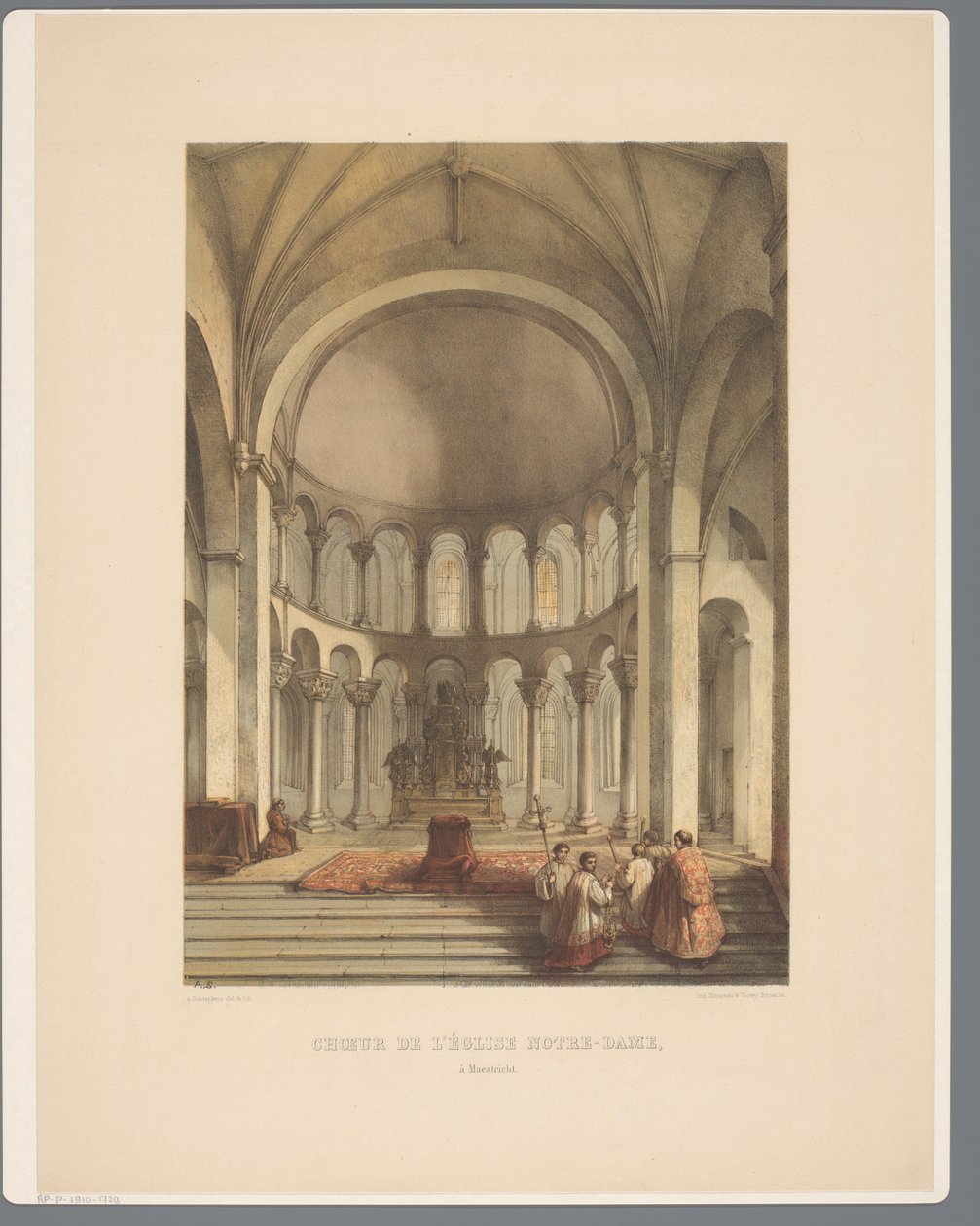 Interiør i Onze-Lieve-Vrouwe-Basiliek te Maastricht-koret til Vår Frue kirke, Maestricht (tittel på objekt) Antikke arkitekturmonumenter fra det ellevte århundre til det trettende århundre i Limburg (serietittel) av Alexander Schaepkens
