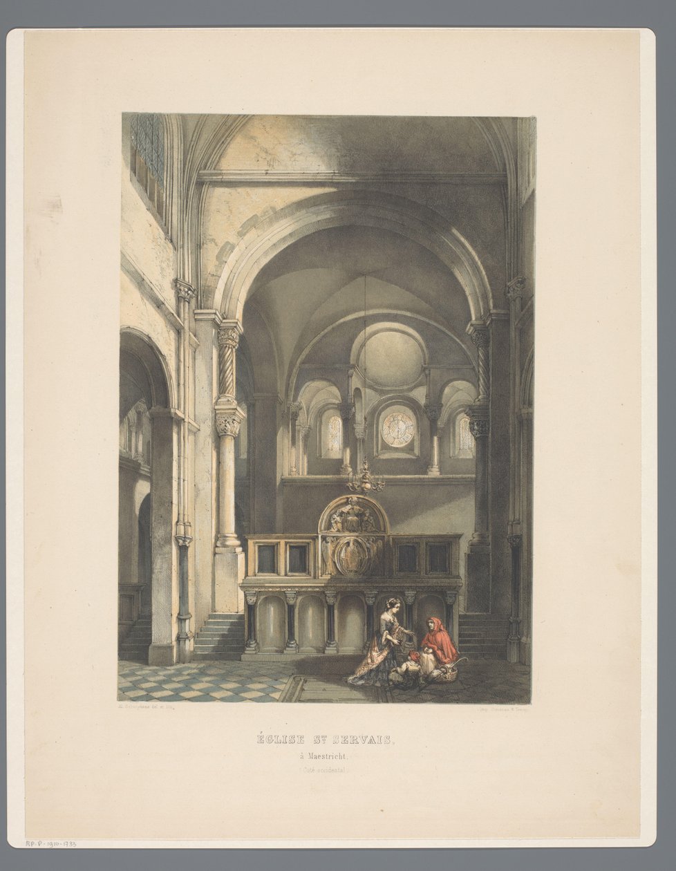 Interiør i Sint-Servaasbasiliek te Maastricht St Servais-kirken, i Maestricht (vestsiden) (tittel på objekt) Gamle monumenter for arkitektur fra det ellevte århundre til det trettende århundre i Limburg (serietittel) av Alexander Schaepkens