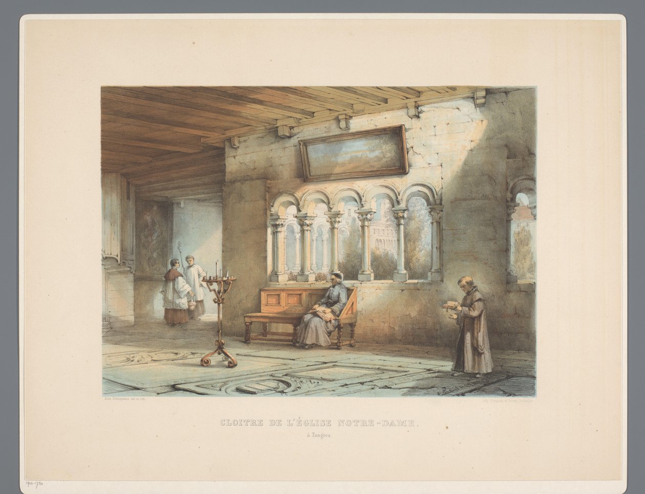 Klooster van Onze-Lieve-Vrouwebasiliek te Tongeren Cloister of the Notre-Dame-kirken, i Tongres (tittel på objekt) Gamle monumenter for arkitektur fra det ellevte århundre til det trettende århundre i Limburgs (serietittel) av Alexander Schaepkens