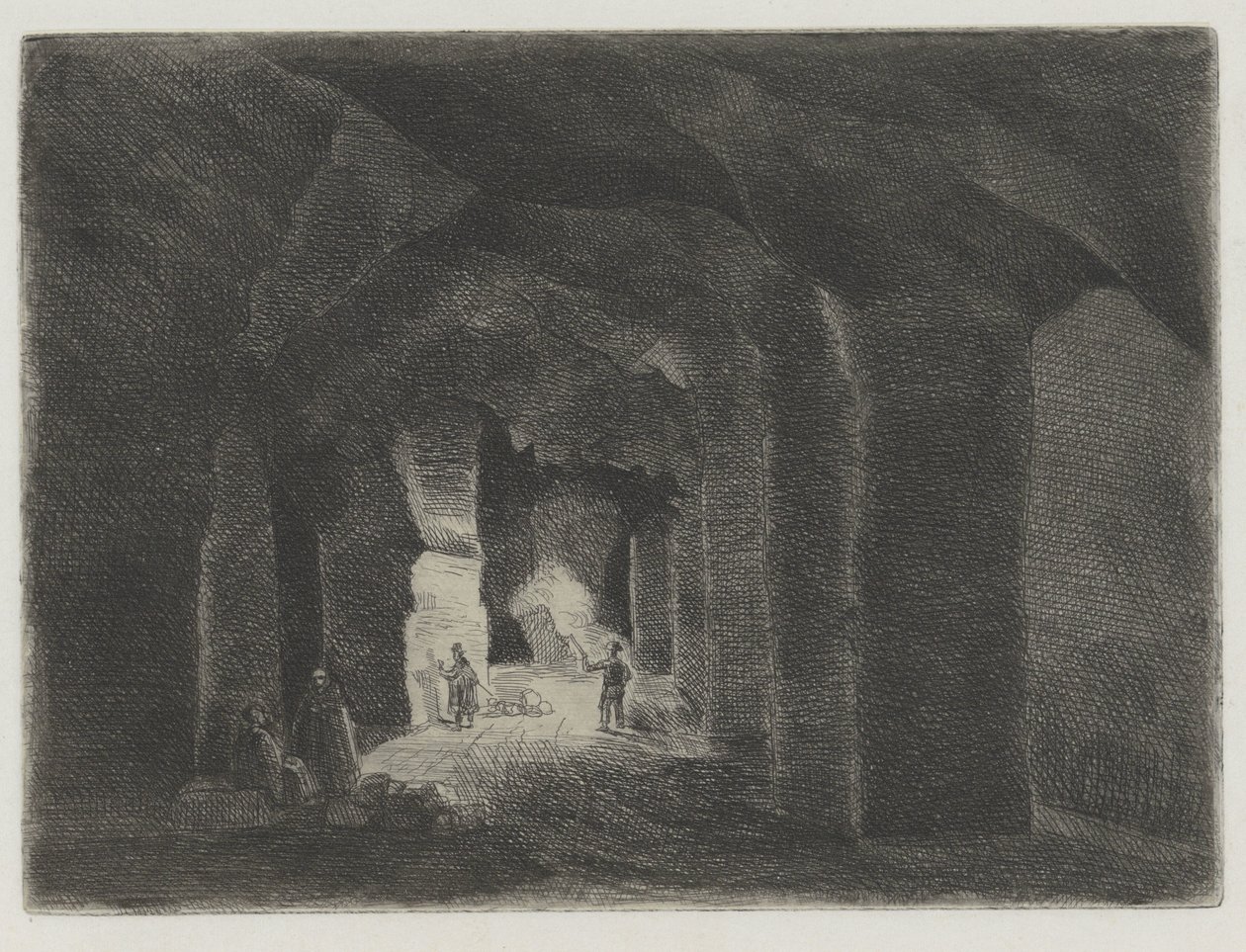 Underjordisk tunnelsystem i Sint Pietersberg i Maastricht Pres de la Meuse, 11 Eaux-Fortes (serietittel) av Alexander Schaepkens
