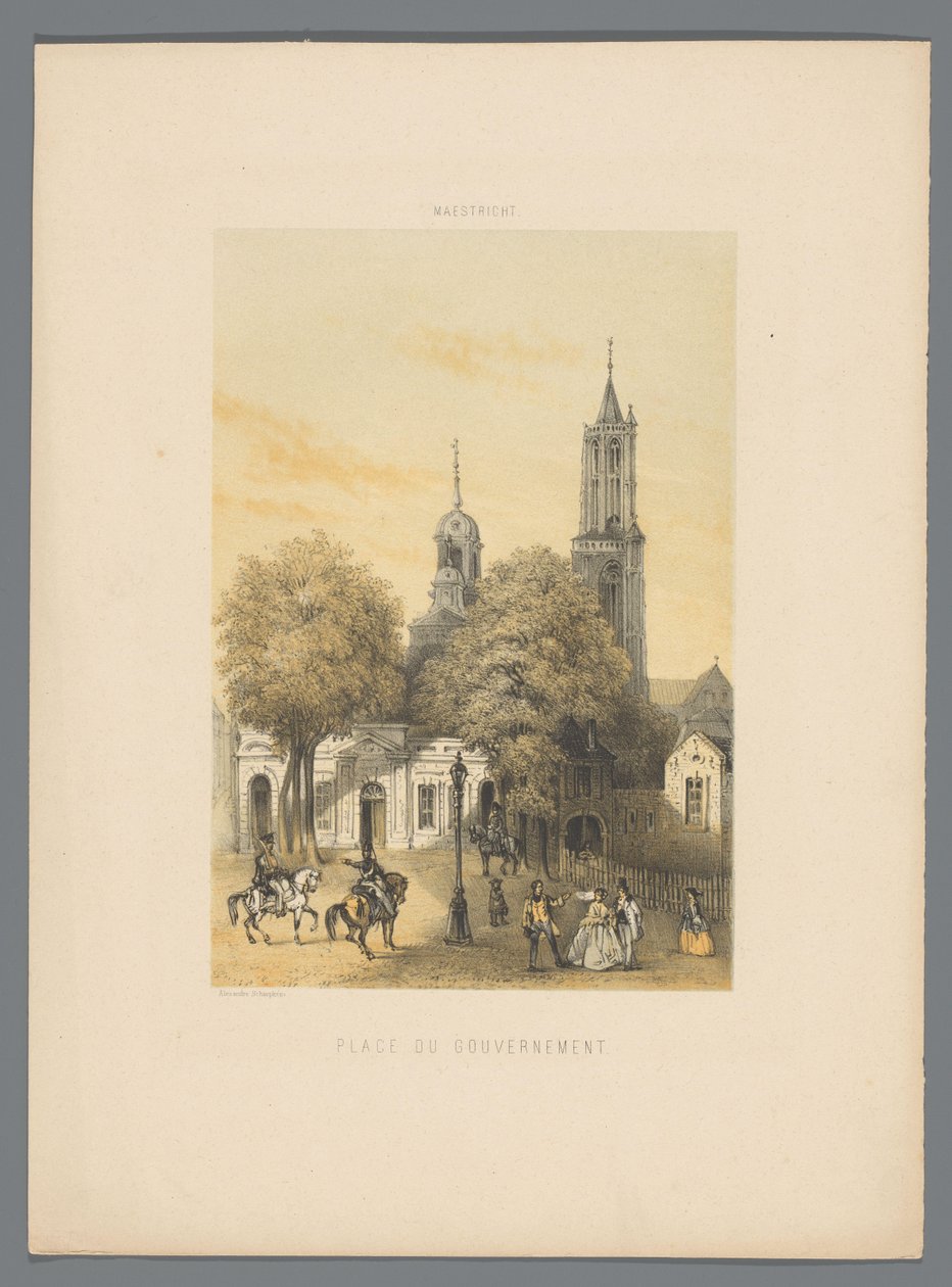 Gammelt vakthus med torg i Maastricht Place du gouvernement (tittel på objekt) Monuments de Maestricht (serietittel) av Alexander Schaepkens