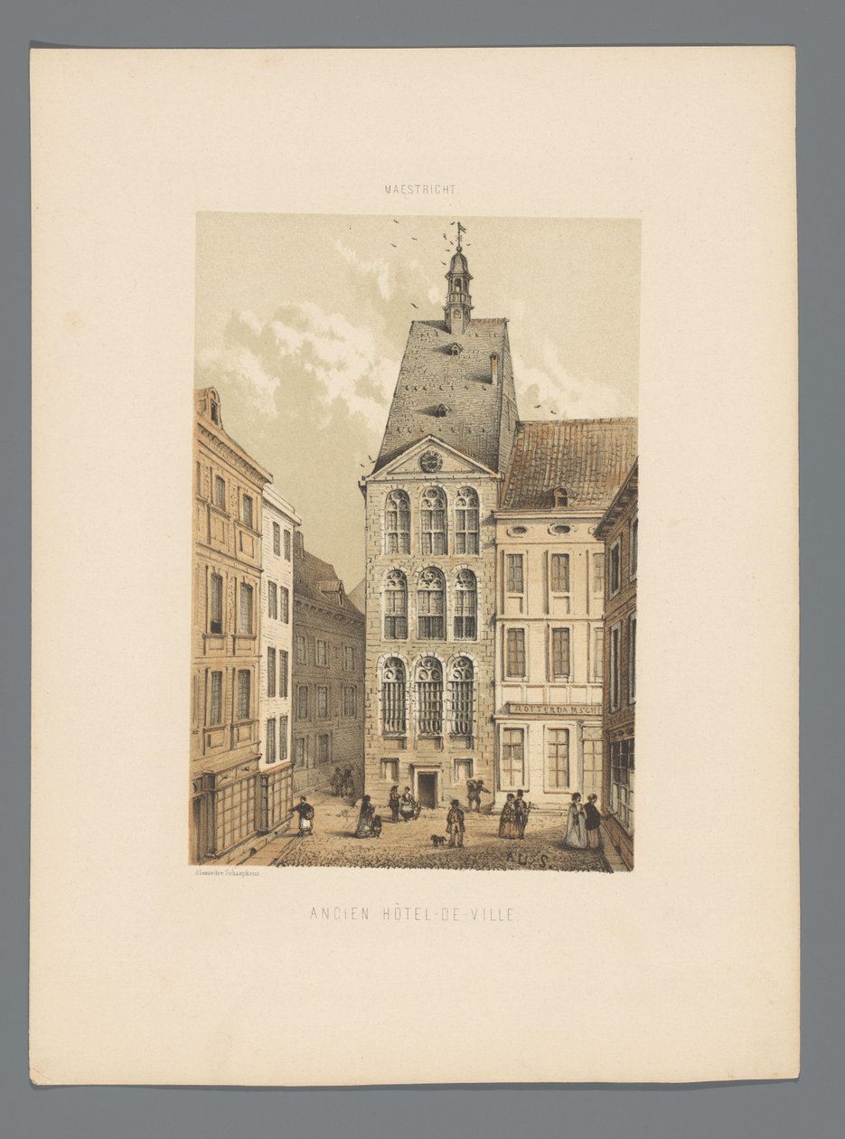 Gamle rådhuset i Maastricht Ancien Hôtel-de-ville (tittel på objekt) Monuments de Maastricht (serietittel) av Alexander Schaepkens