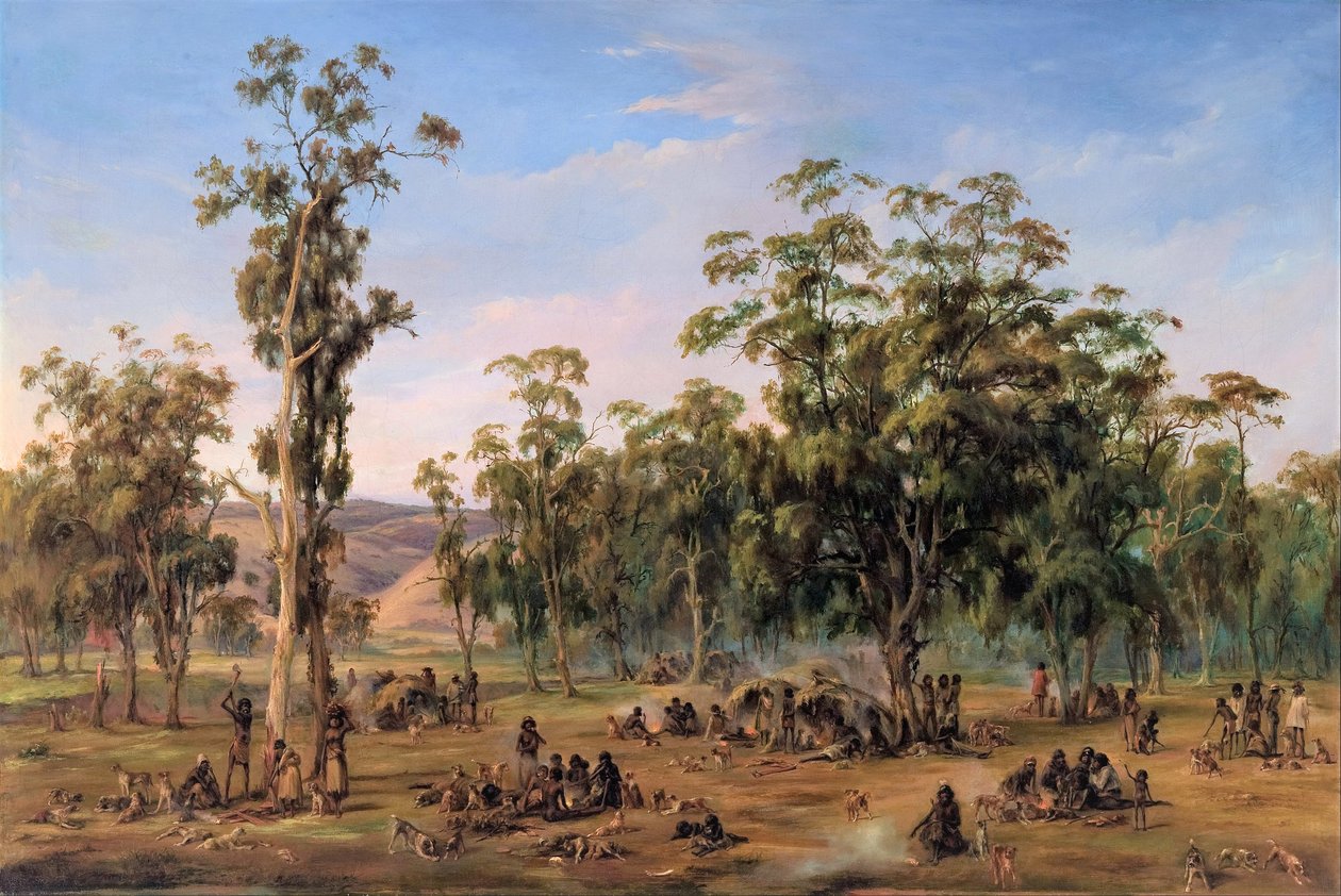 Et aboriginsk leirsted, nær Adelaide-foten av Alexander Schramm