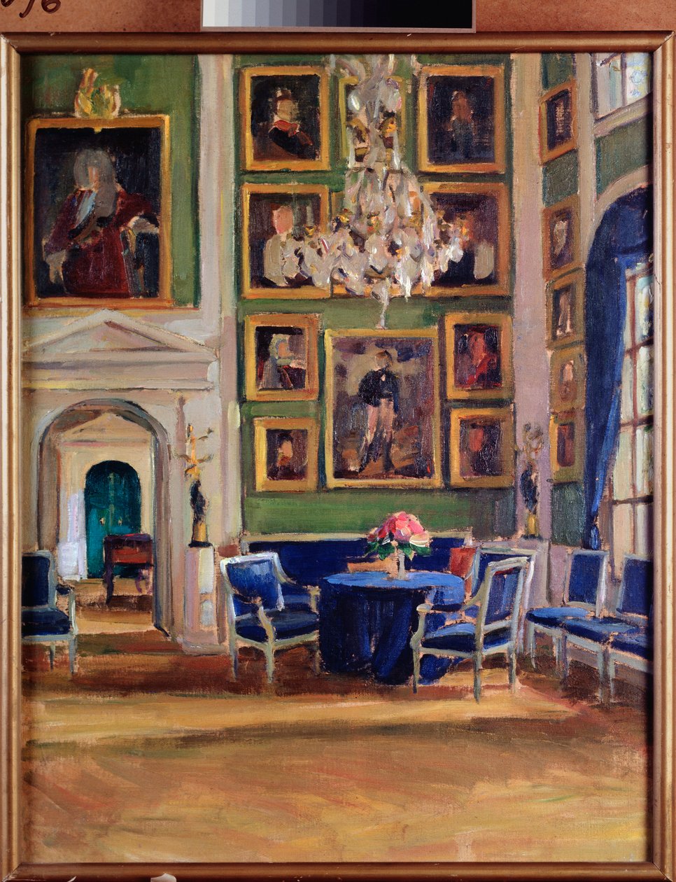In a Reception Room (I a Reception Room) - Verk av Alexander Valentinovich Sredin (Sredine) (1872-1934), olje på papp - Russisk kunst, sent 1800-begynnelsen av 1900-tallet, modernisme - A Pushkin Memorial Museum, St. Petersburg av Alexander Sredin
