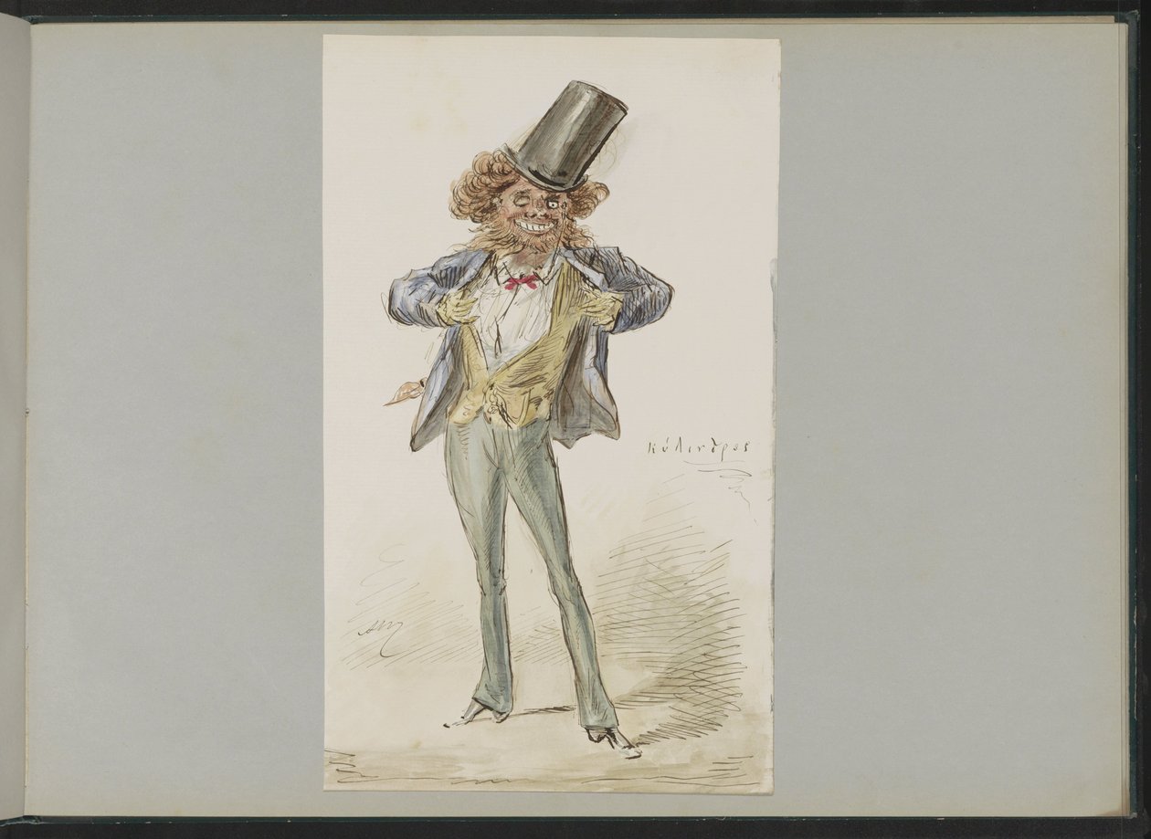 Karikatursk figur med bowlerhatt av Alexander Ver Huell