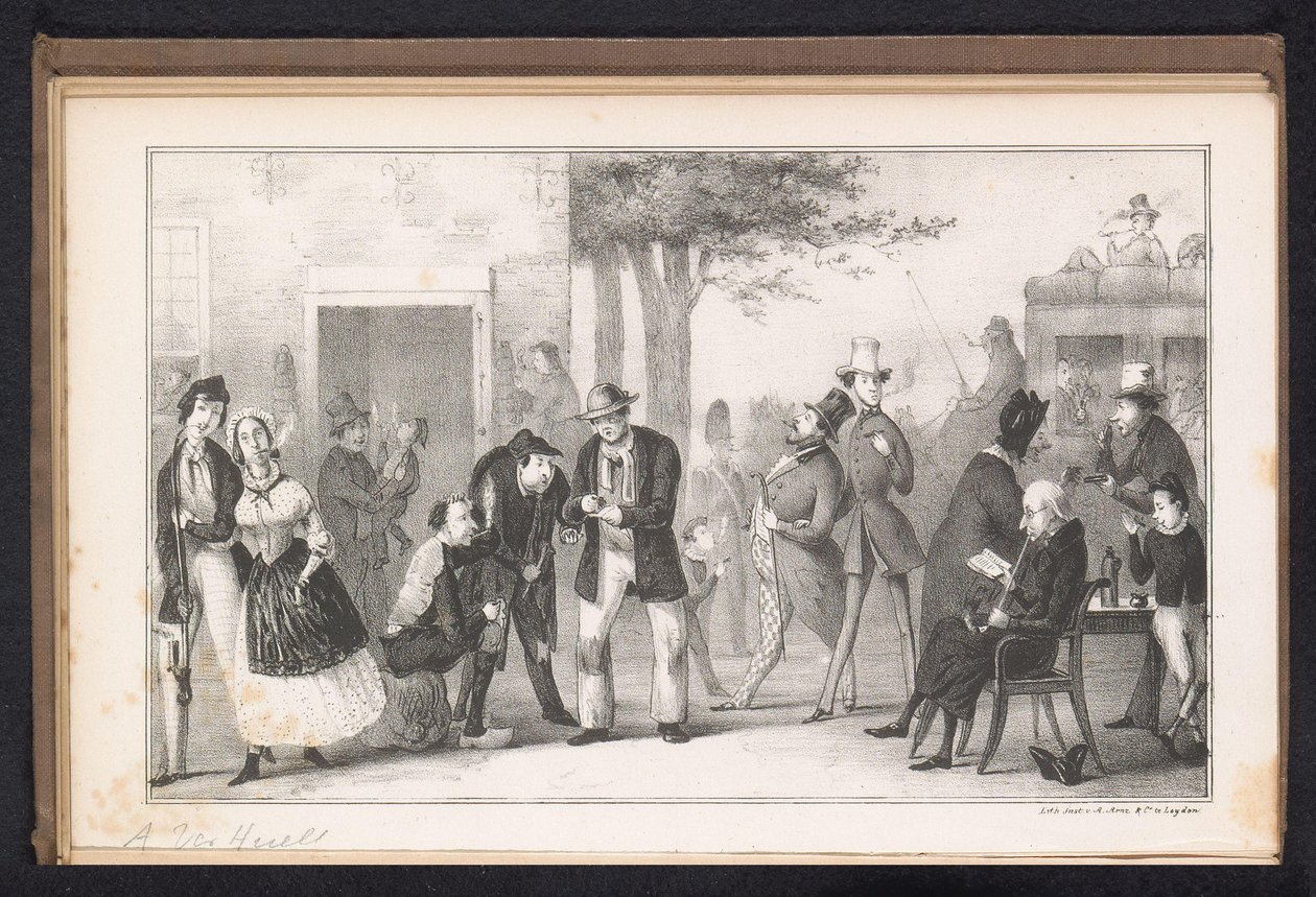 Tegneserie i Leiden studentalmanakk, 1843 Nikotinurten (tittel på objekt) av Alexander Ver Huell