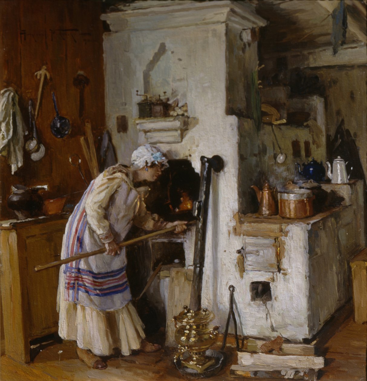 Et nytt hjem tør. Ved komfyren, 1918 av Alexander Vladimirovich Makovsky