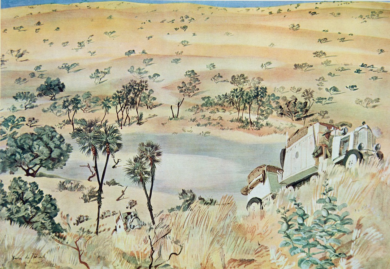 Etterlater en Kpro (Cuvette) i Tehad-regionen, fra Drawings and Paintings of Africa, henrettet under Citroen Center Africa-ekspedisjonen, andre Haardt Audouin-Dubreuil-oppdraget, pub. Paris, 1927 av Alexander Yakovlev