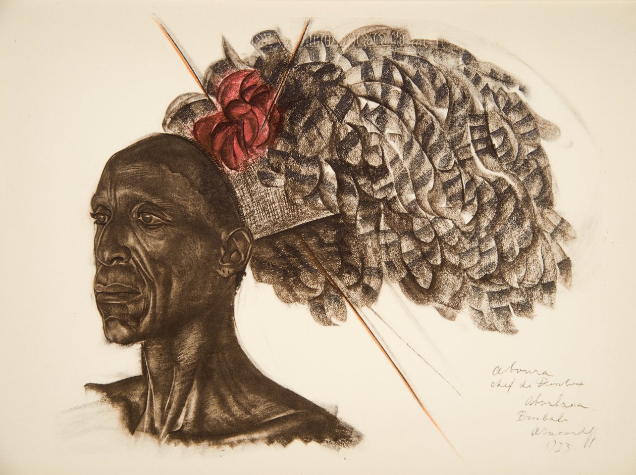 Aboura, sjef Ababoua (Bambili), fra Drawings and Paintings of Africa, henrettet under Citroen Center Africa-ekspedisjonen, andre Haardt Audouin-Dubreuil-oppdraget, pub. Paris, 1927 av Alexander Yakovlev