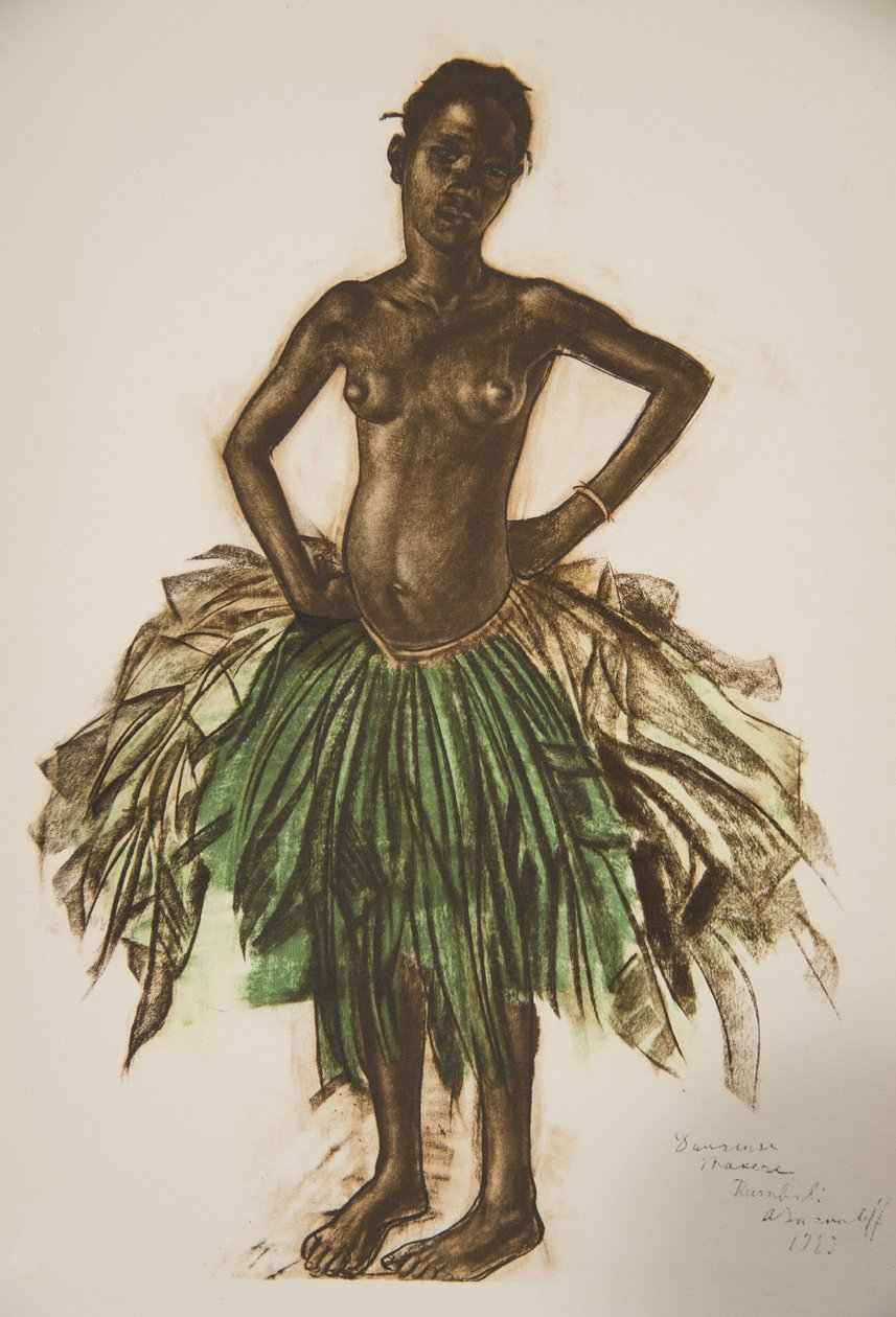 Dancer Makere (Bambili), fra Drawings and Paintings of Africa, henrettet under Citroen Center Africa-ekspedisjonen, andre Haardt Audouin-Dubreuil-oppdraget, pub. Paris, 1927 av Alexander Yakovlev