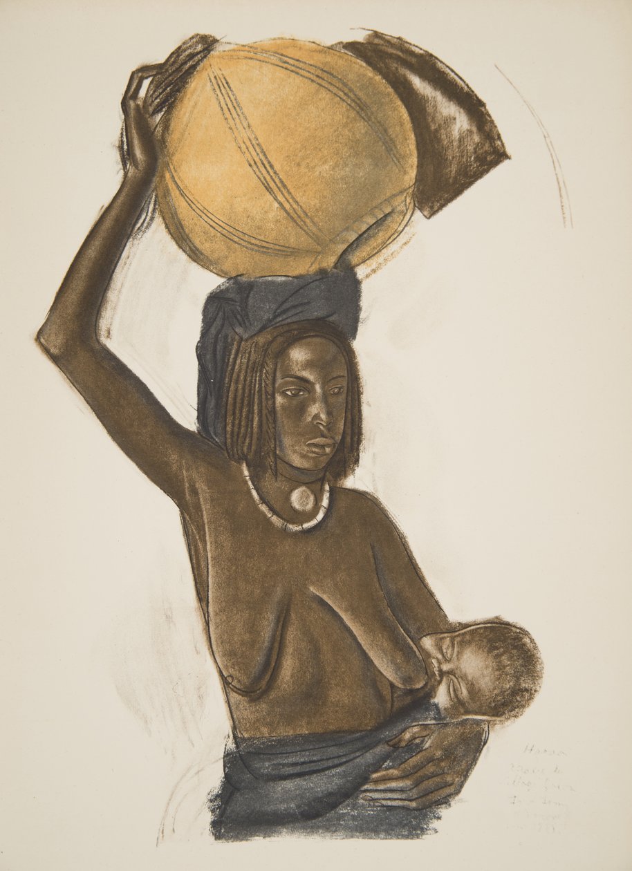 Arabisk kvinne Ouled Gopo med sitt barn (Fort Lamy), fra Drawings and Paintings of Africa, henrettet under Citroen Center Africa-ekspedisjonen, andre Haardt Audouin-Dubreuil-oppdraget, pub. Paris, 1 av Alexander Yakovlev