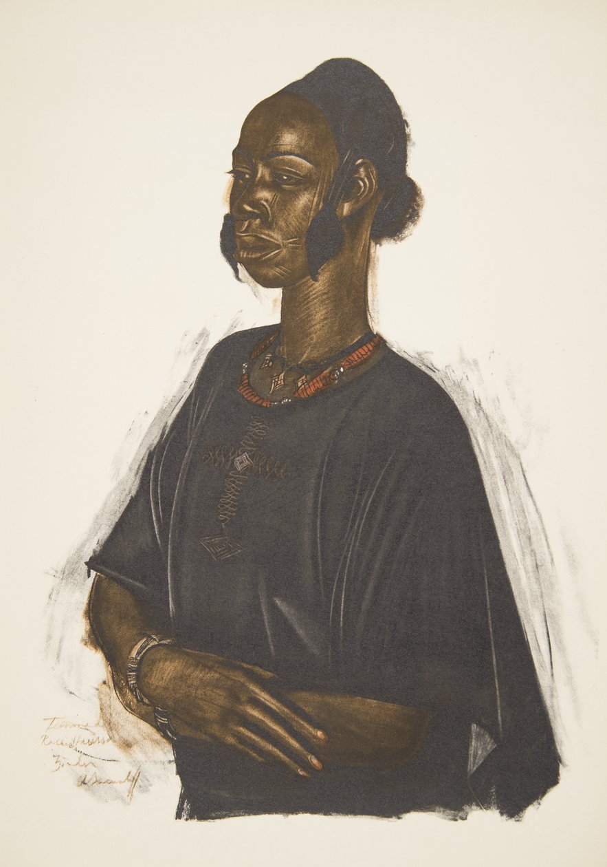 Hausa Woman (Zinder), fra Drawings and Paintings of Africa, henrettet under Citroen Center Africa-ekspedisjonen, andre Haardt Audouin-Dubreuil-oppdraget, pub. Paris, 1927 av Alexander Yakovlev